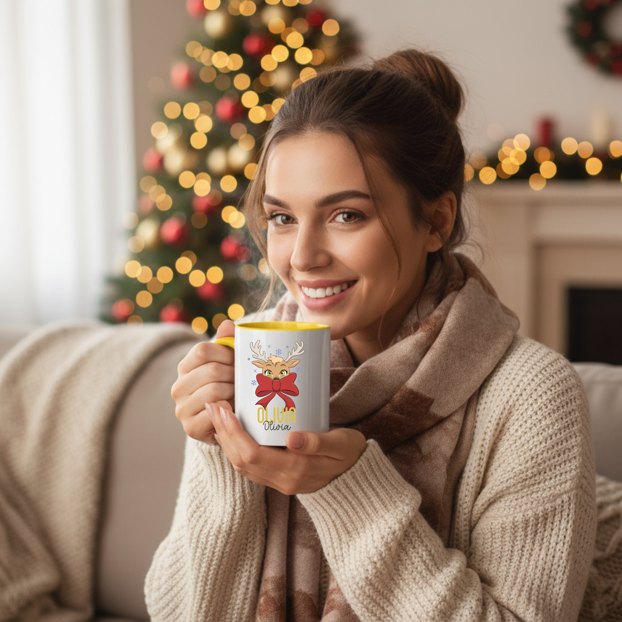 Personalized Reindeer Coffee Mug for Women – Cute Christmas Gift & Holiday Decor