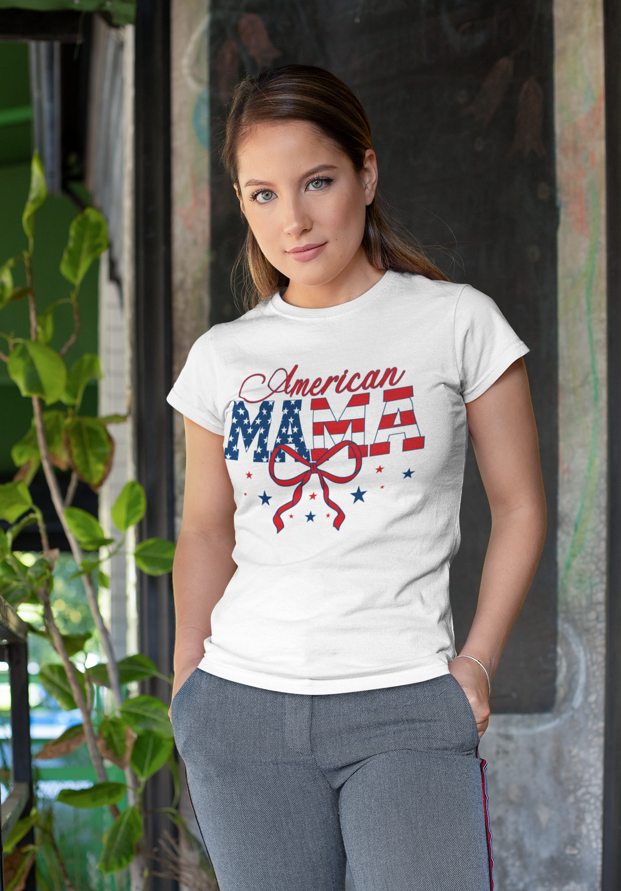 American Mama T-Shirt – Patriotic Stars & Stripes Gift for Mom