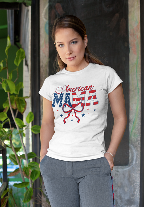 American Mama T-Shirt – Patriotic Stars & Stripes Gift for Mom