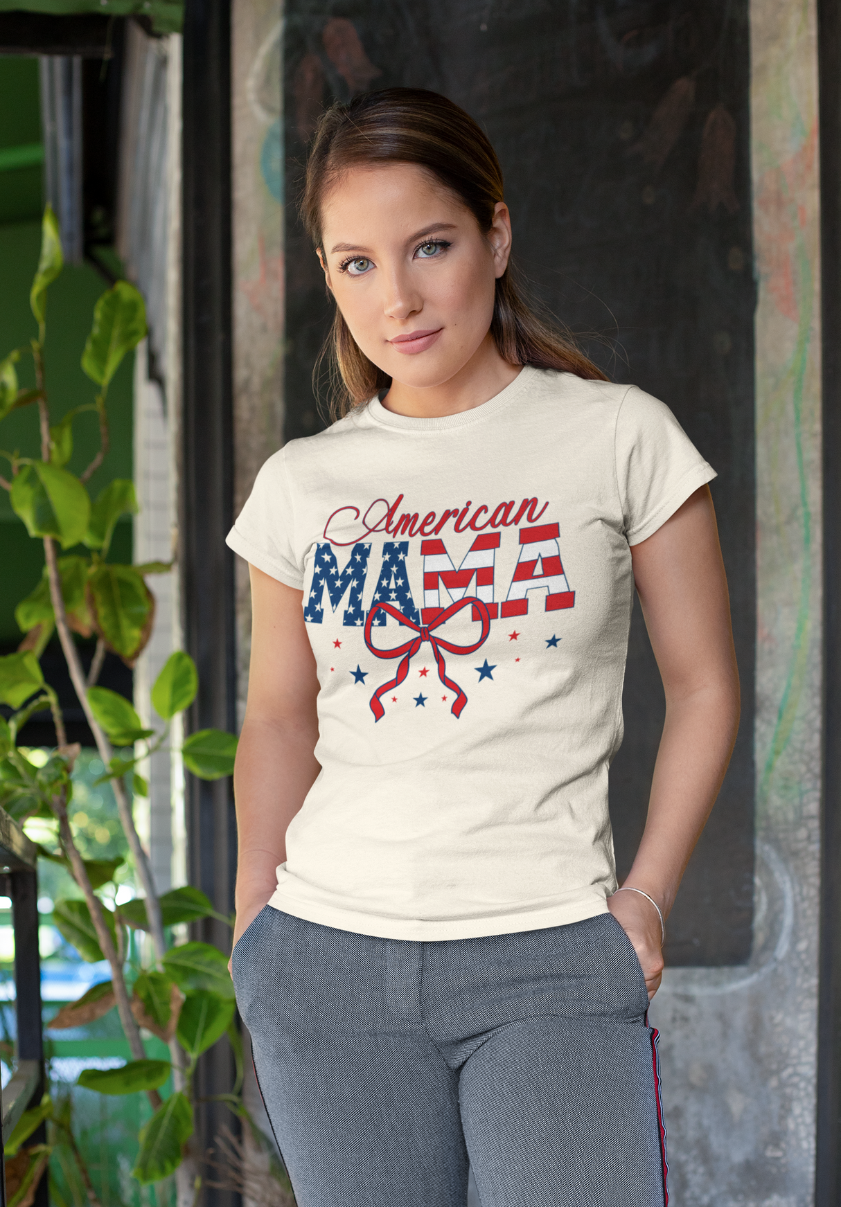 American Mama T-Shirt – Patriotic Stars & Stripes Gift for Mom