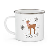 Personalized Reindeer Enamel Mug, Custom Name Winter Wonderland Gift