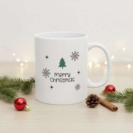 Christmas Reindeer Ceramic Mug – Holiday Snowflake Coffee Cup (11oz & 15oz)