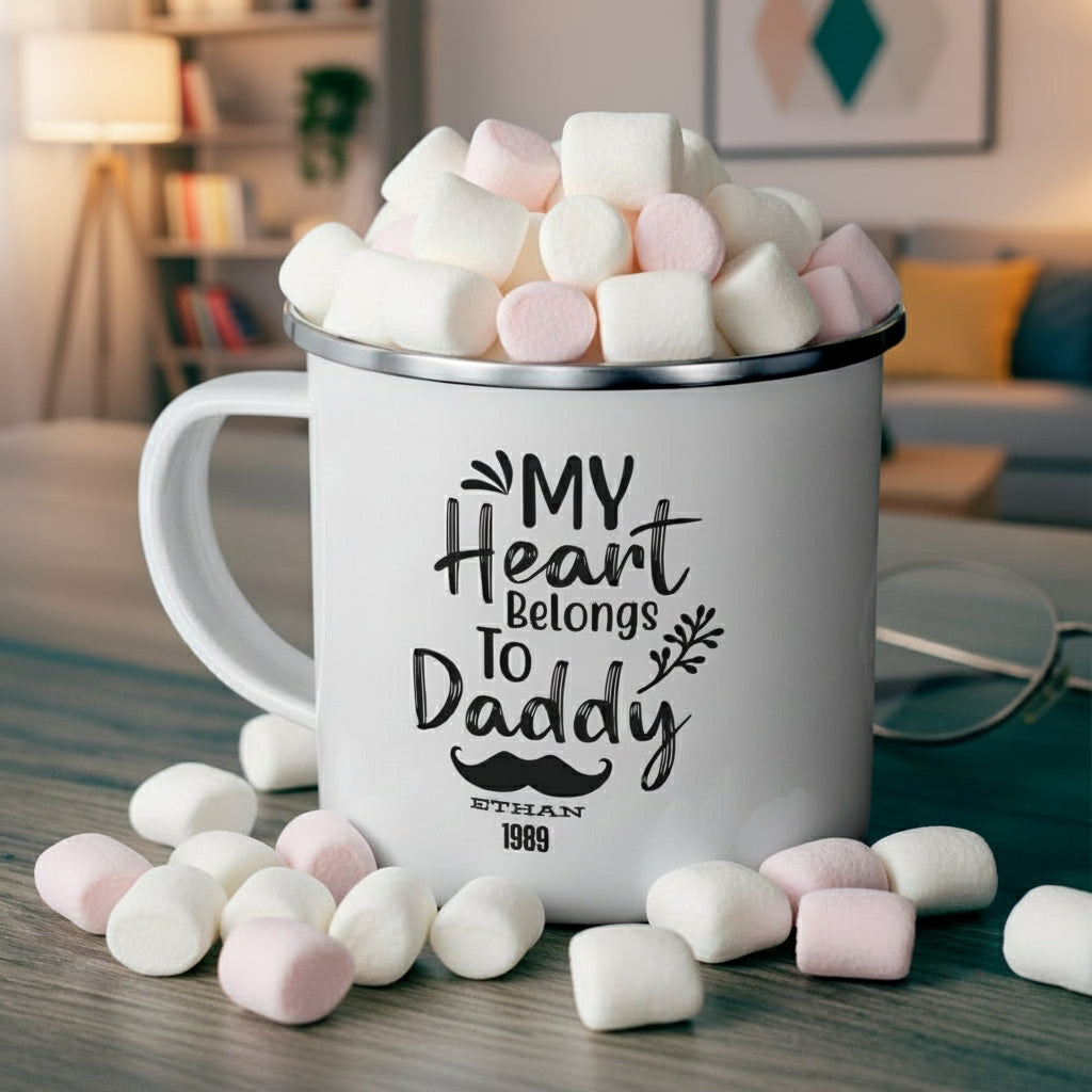 Personalized Daddy Enamel Mug, Funny Gift for Dad, Birthday Present for Father, Coffee Cup for Men, Unique Father's Day Gift