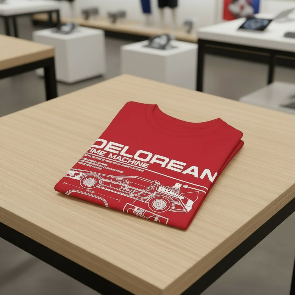 Personalized DeLorean Time Machine T-Shirt | Blueprint with Name and Year | Back to the Future Gift