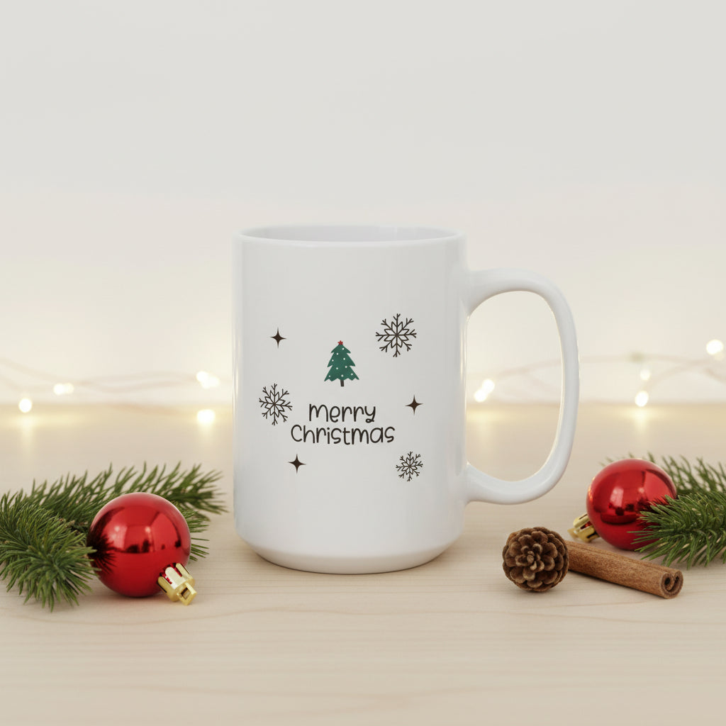 Christmas Reindeer Ceramic Mug – Holiday Snowflake Coffee Cup (11oz & 15oz)