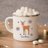 Personalized Reindeer Enamel Mug | Custom Christmas Gifts for Kids & Family