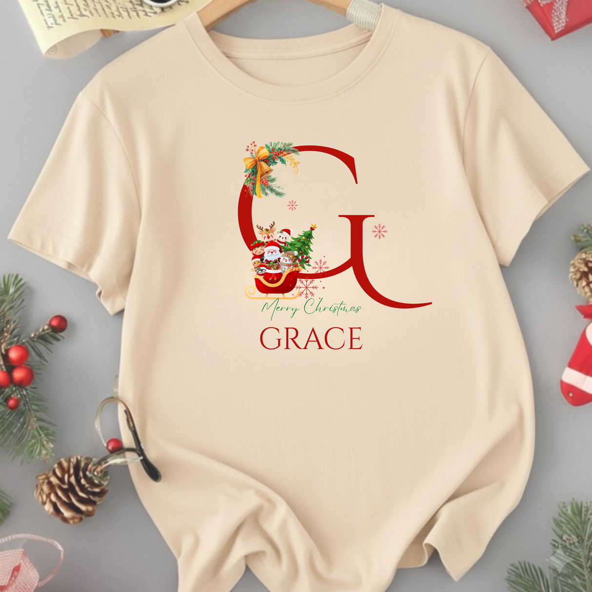 Personalized Initial and Name T-Shirt – Family Christmas Gift (A-Z)
