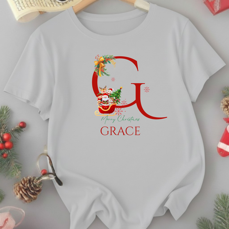 Personalized Initial and Name T-Shirt – Family Christmas Gift (A-Z)