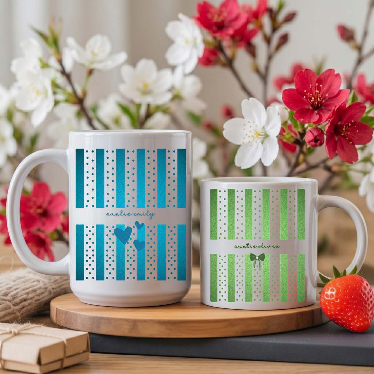 Personalized Auntie Stripes and Dots Coffee Mug - Pregnancy Announcement & Baby Reveal Gift