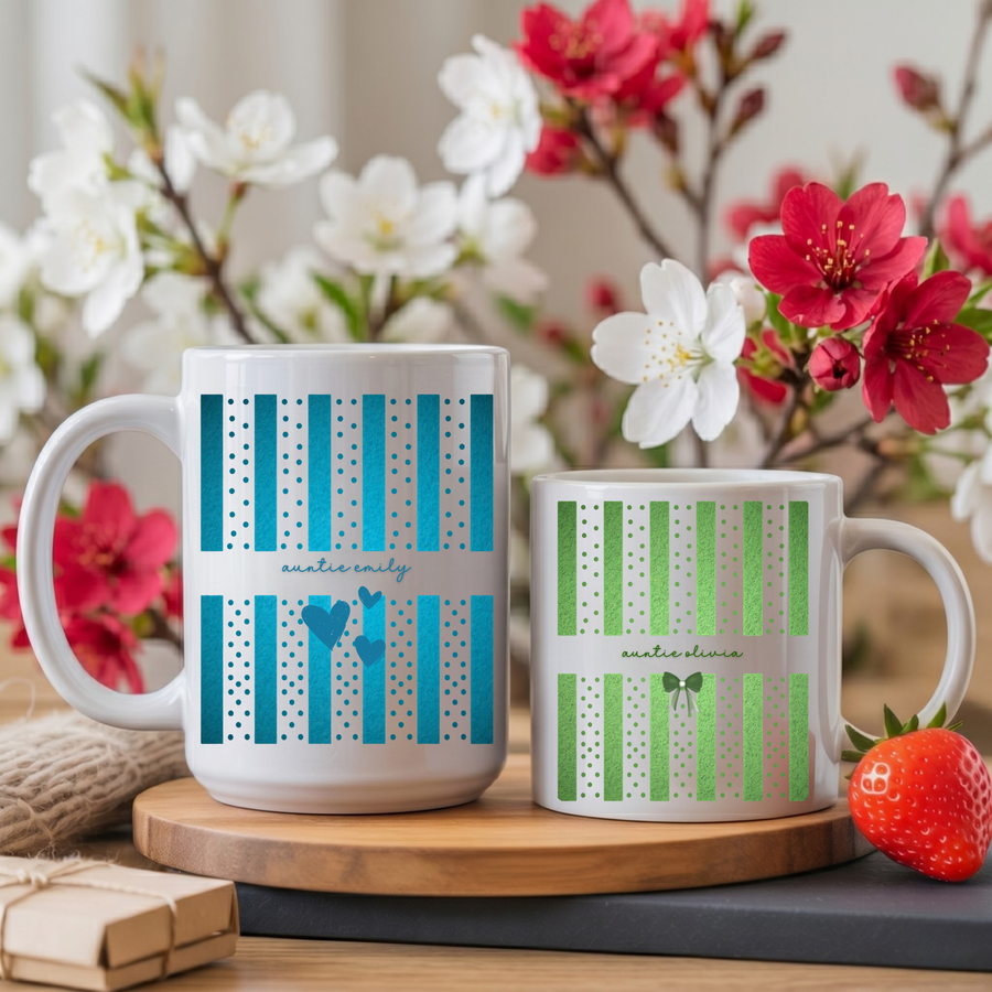 Personalized Auntie Stripes and Dots Coffee Mug
