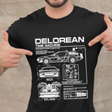 Personalized DeLorean Time Machine T-Shirt | Blueprint with Name and Year | Back to the Future Gift