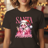 Christmas Gift: Personalized Santa Baby Tee 'Pink Holiday Girl' T-Shirt for Her