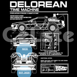 Personalized DeLorean Time Machine T-Shirt | Blueprint with Name and Year | Back to the Future Gift