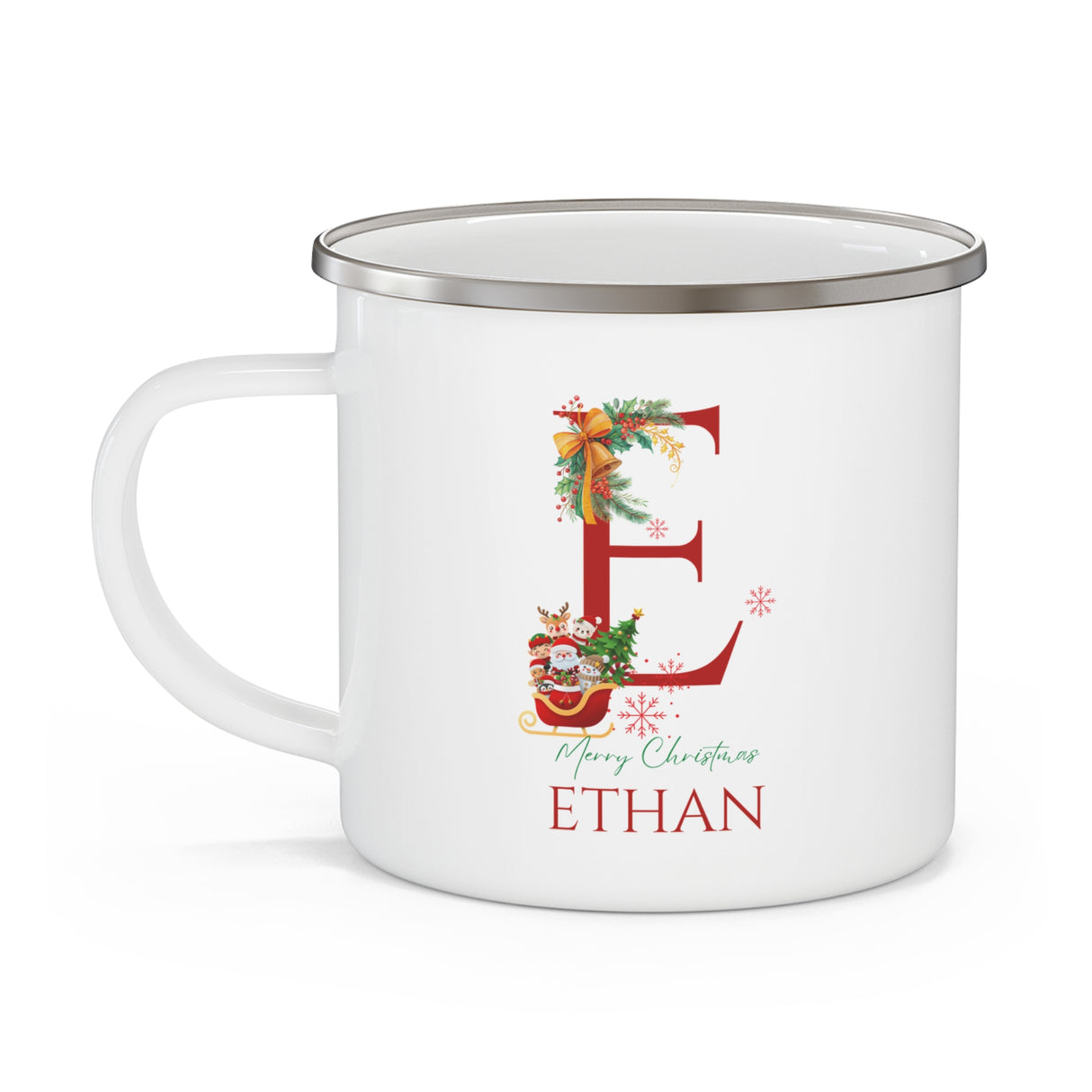 Unique Christmas Gift: Personalized Initial & Name Enamel Camping Mug – Cutest Alphabet Letter Design