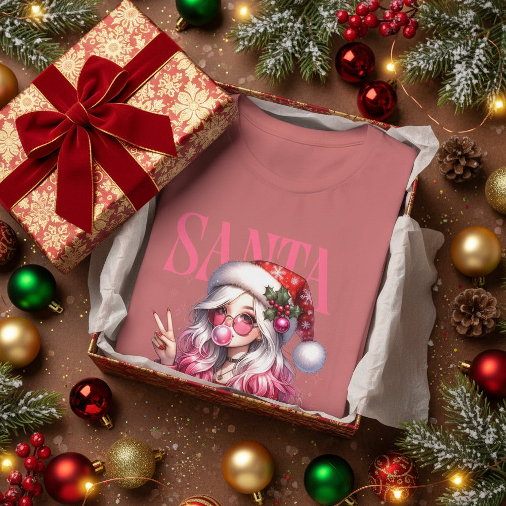 Christmas Gift: Personalized Santa Baby Tee 'Pink Holiday Girl' T-Shirt for Her