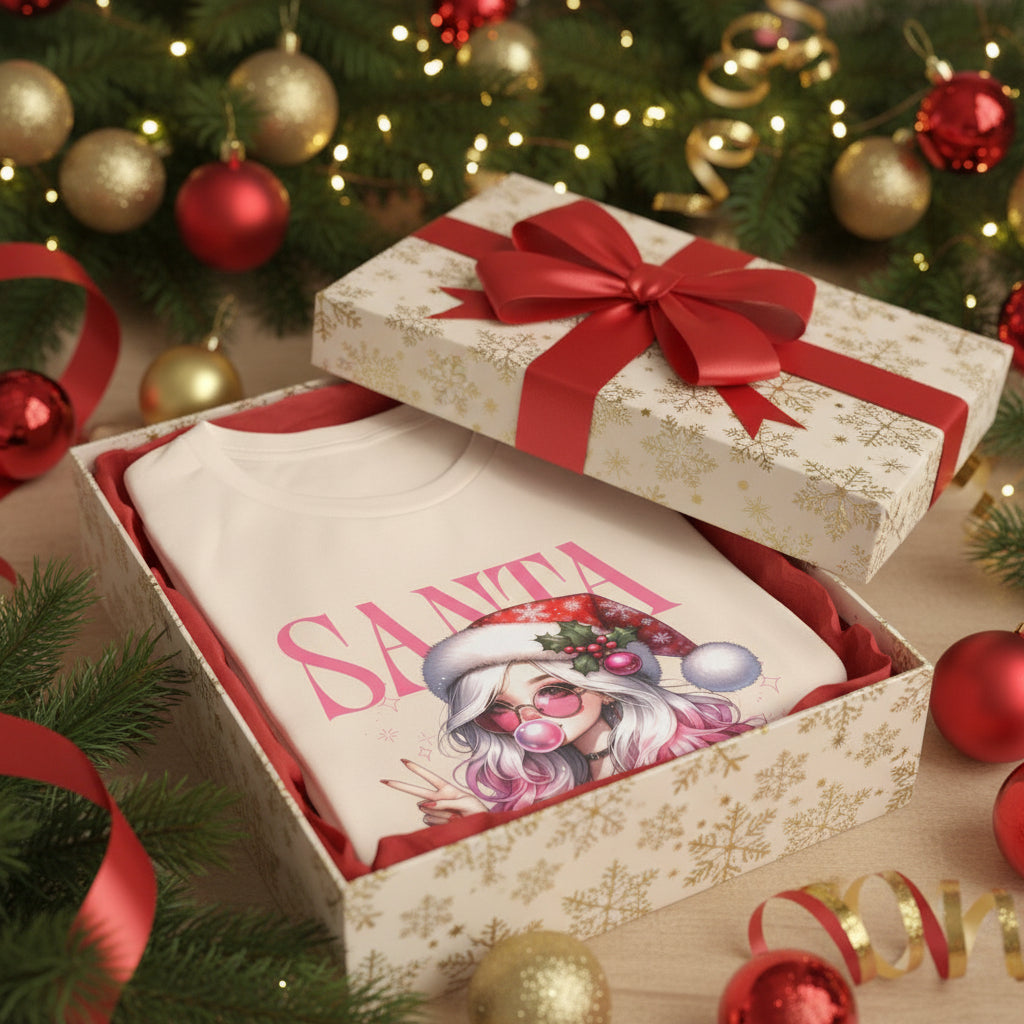 Christmas Gift: Personalized Santa Baby Tee 'Pink Holiday Girl' T-Shirt for Her
