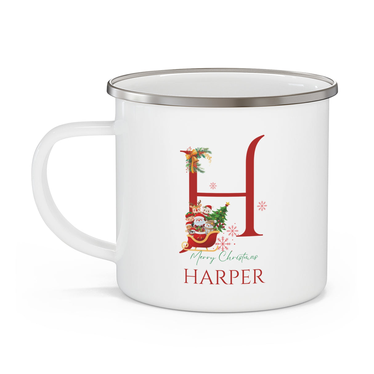 Unique Christmas Gift: Personalized Initial & Name Enamel Camping Mug – Cutest Alphabet Letter Design