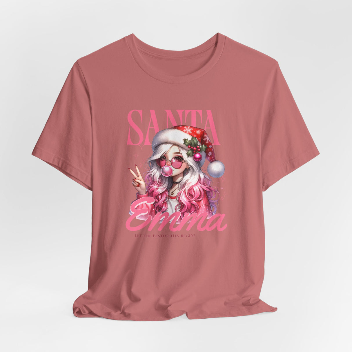 Christmas Gift: Personalized Santa Baby Tee 'Pink Holiday Girl' T-Shirt for Her