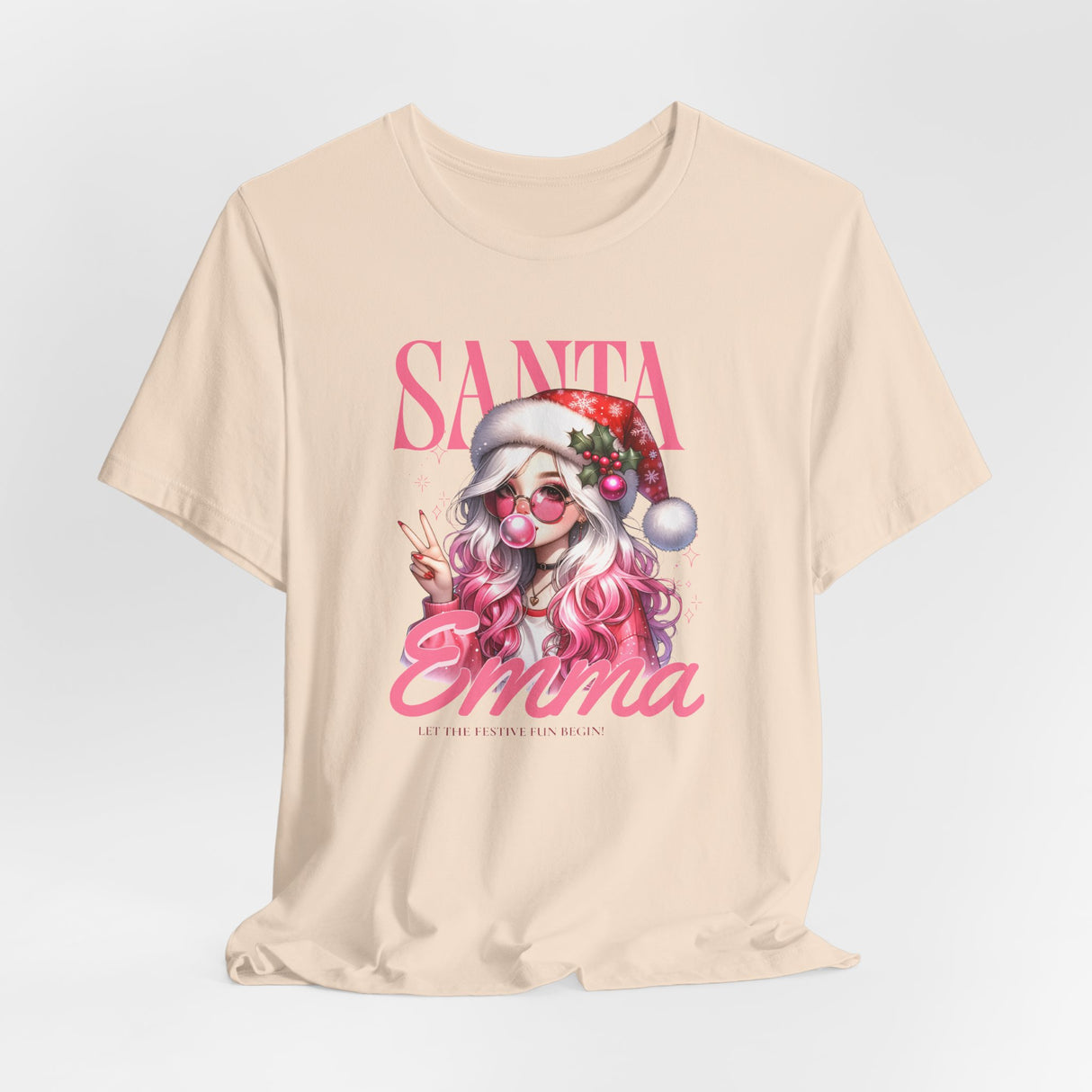 Christmas Gift: Personalized Santa Baby Tee 'Pink Holiday Girl' T-Shirt for Her