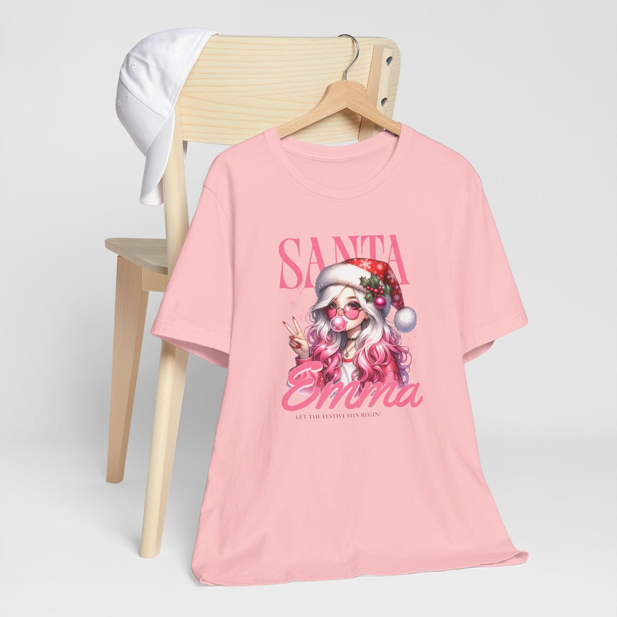 Christmas Gift: Personalized Santa Baby Tee 'Pink Holiday Girl' T-Shirt for Her