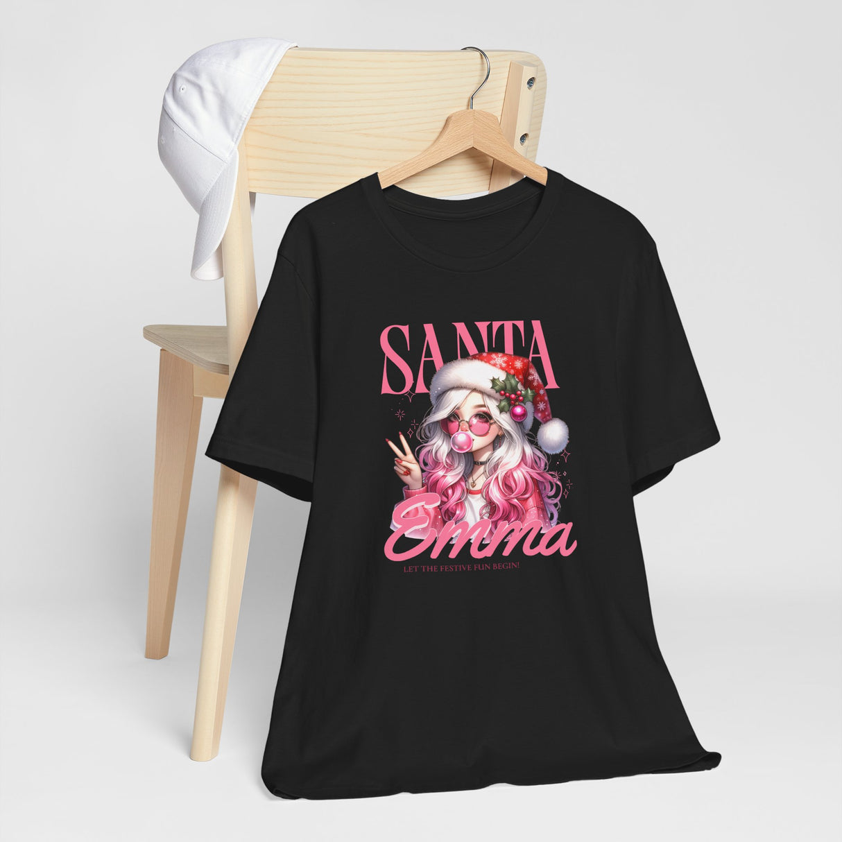 Christmas Gift: Personalized Santa Baby Tee 'Pink Holiday Girl' T-Shirt for Her