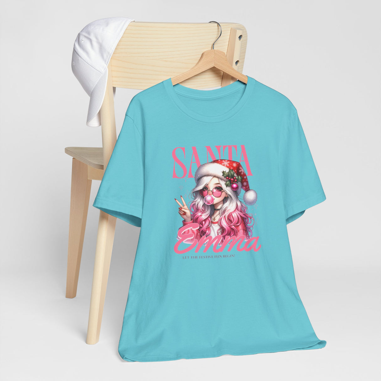 Christmas Gift: Personalized Santa Baby Tee 'Pink Holiday Girl' T-Shirt for Her
