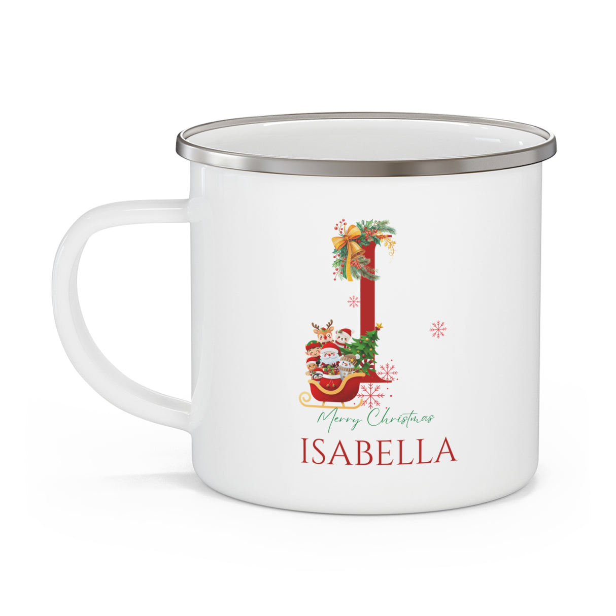 Unique Christmas Gift: Personalized Initial & Name Enamel Camping Mug – Cutest Alphabet Letter Design