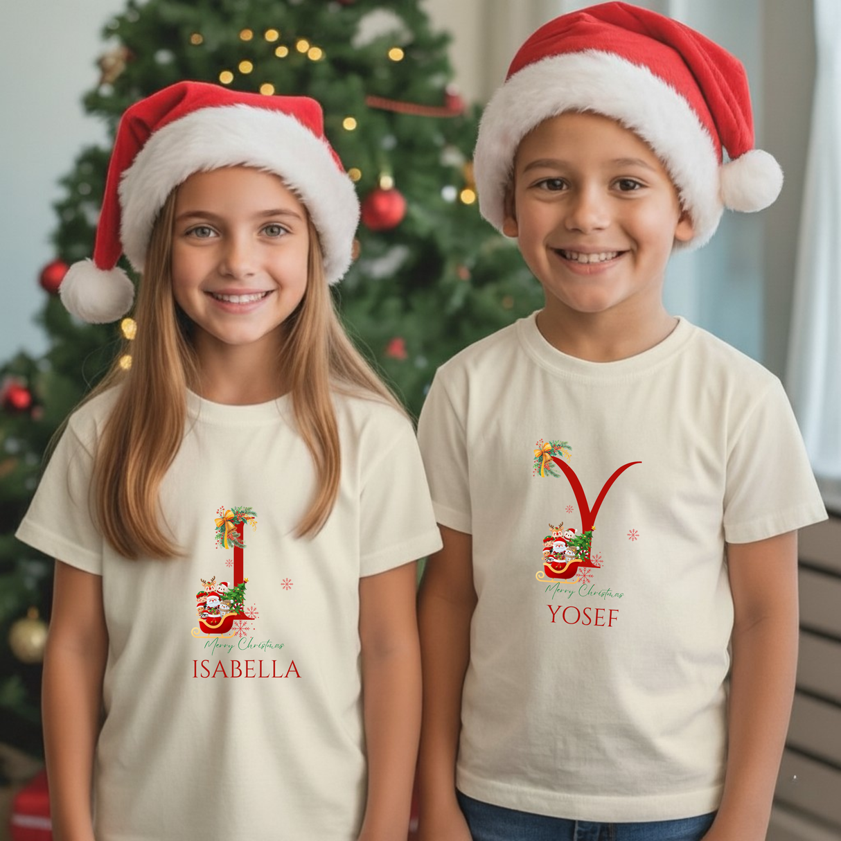 Personalized Initial and Name T-Shirt – Family Christmas Gift (A-Z) – For Kids