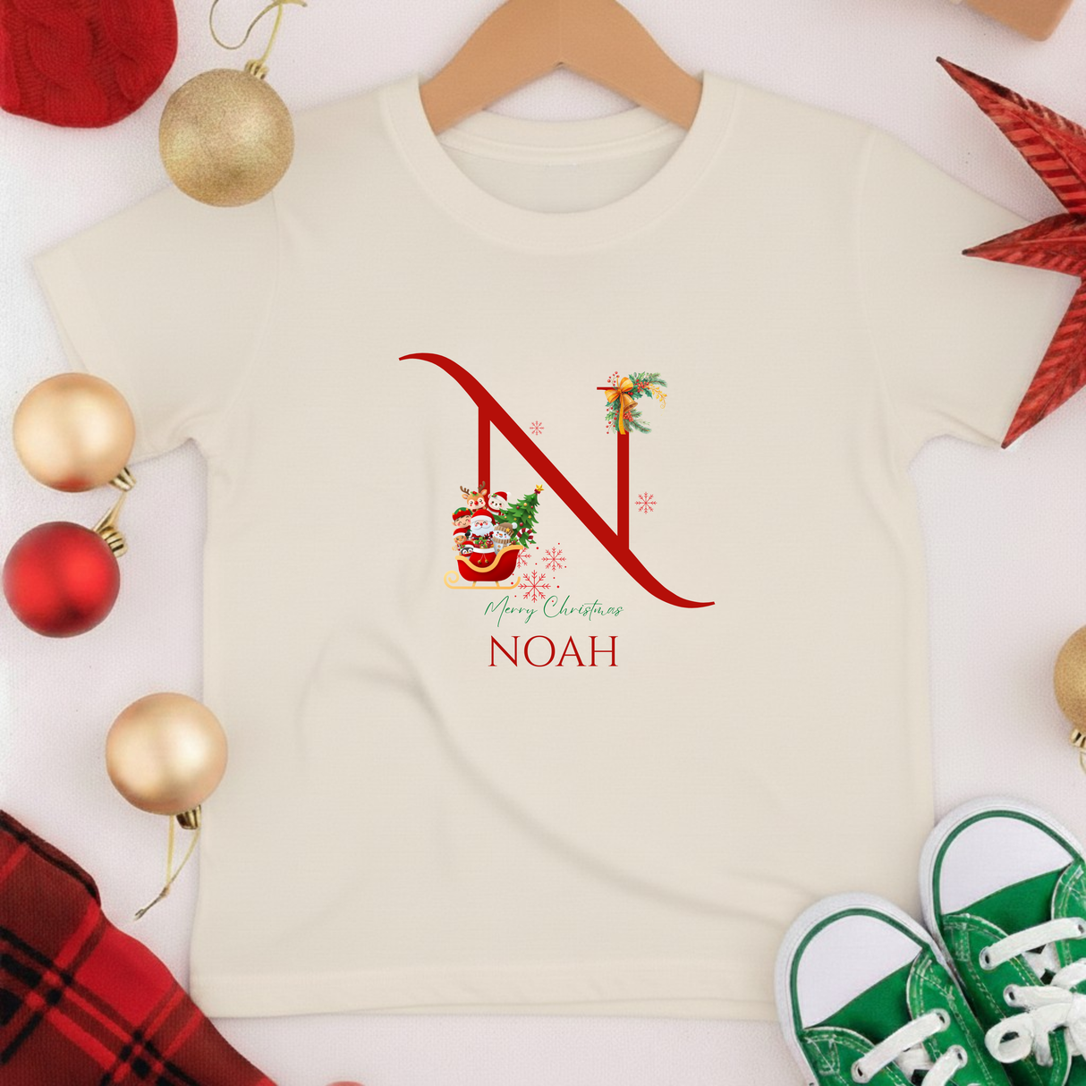 Personalized Initial and Name T-Shirt – Family Christmas Gift (A-Z) – For Kids