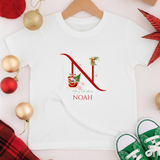Personalized Initial and Name T-Shirt – Family Christmas Gift (A-Z) – For Kids