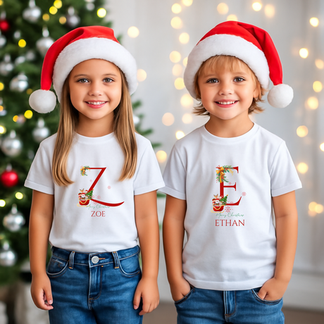Personalized Initial and Name T-Shirt for Toddlers & Little Kids – Family Christmas Gift (A-Z)
