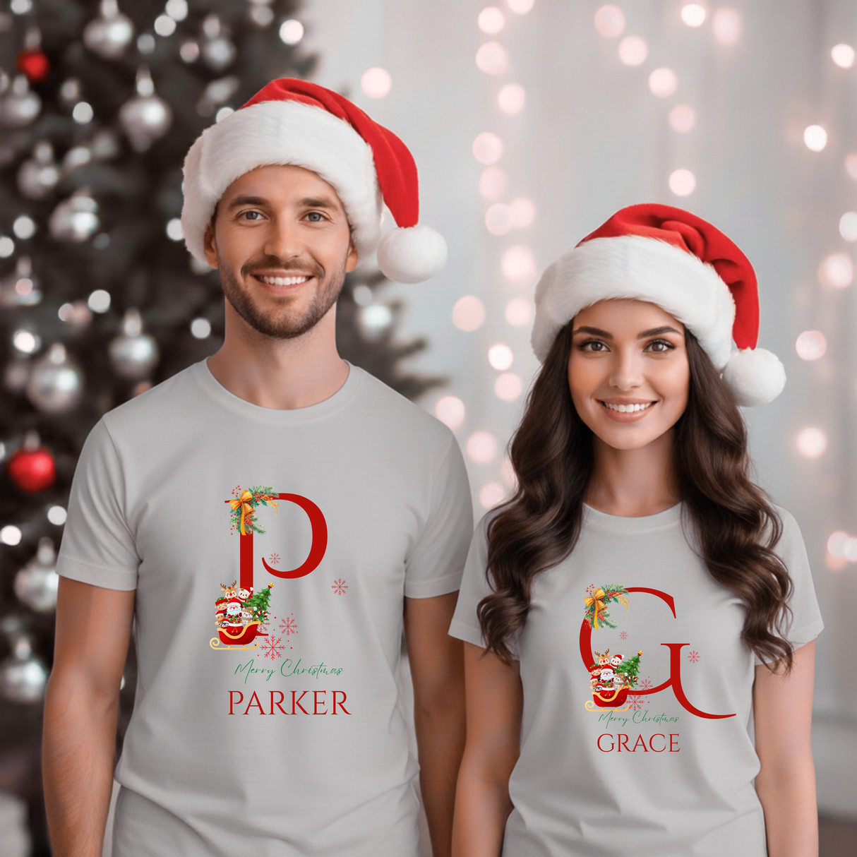 Personalized Initial and Name T-Shirt – Family Christmas Gift (A-Z)