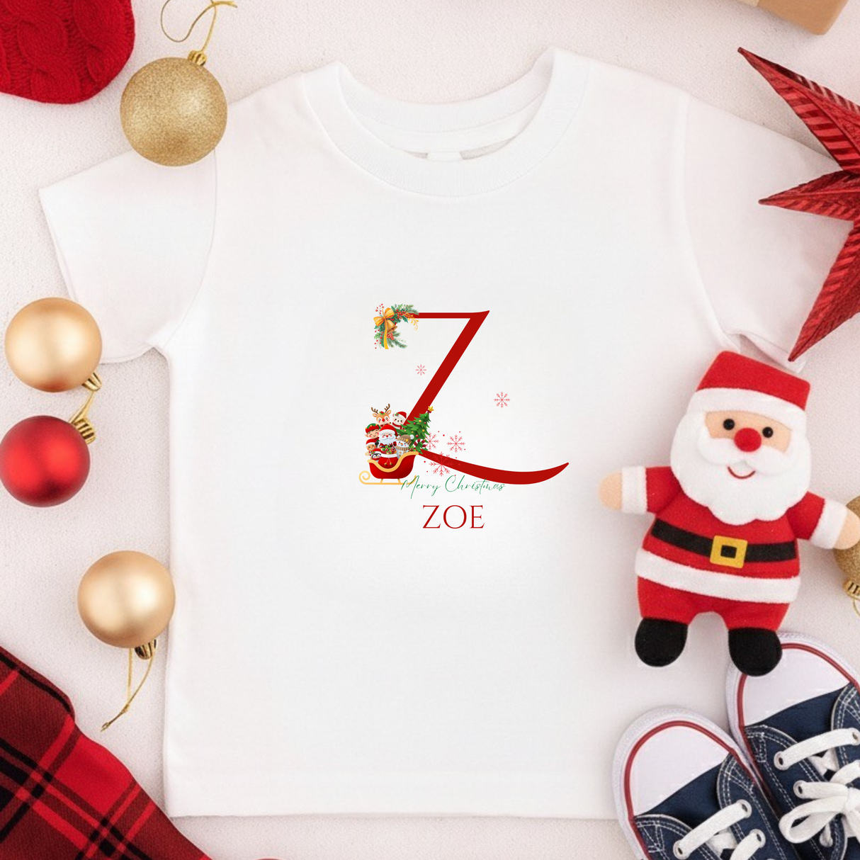 Personalized Initial and Name T-Shirt for Toddlers & Little Kids – Family Christmas Gift (A-Z)