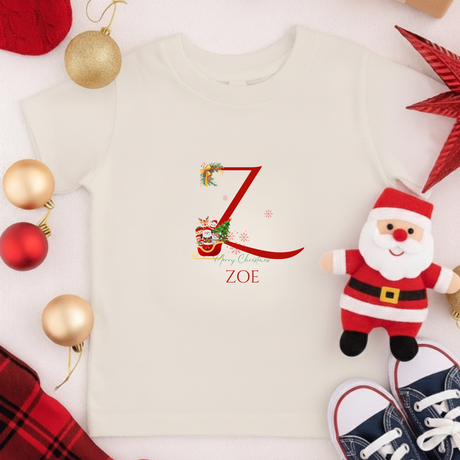 Personalized Initial and Name T-Shirt for Toddlers & Little Kids – Family Christmas Gift (A-Z)