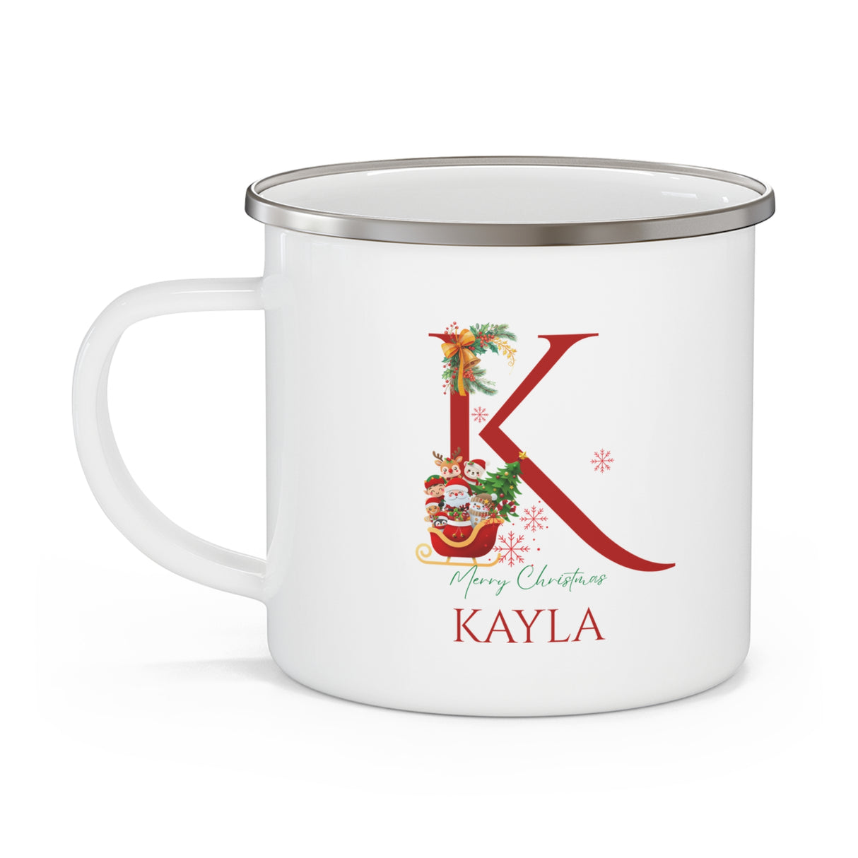 Unique Christmas Gift: Personalized Initial & Name Enamel Camping Mug – Cutest Alphabet Letter Design