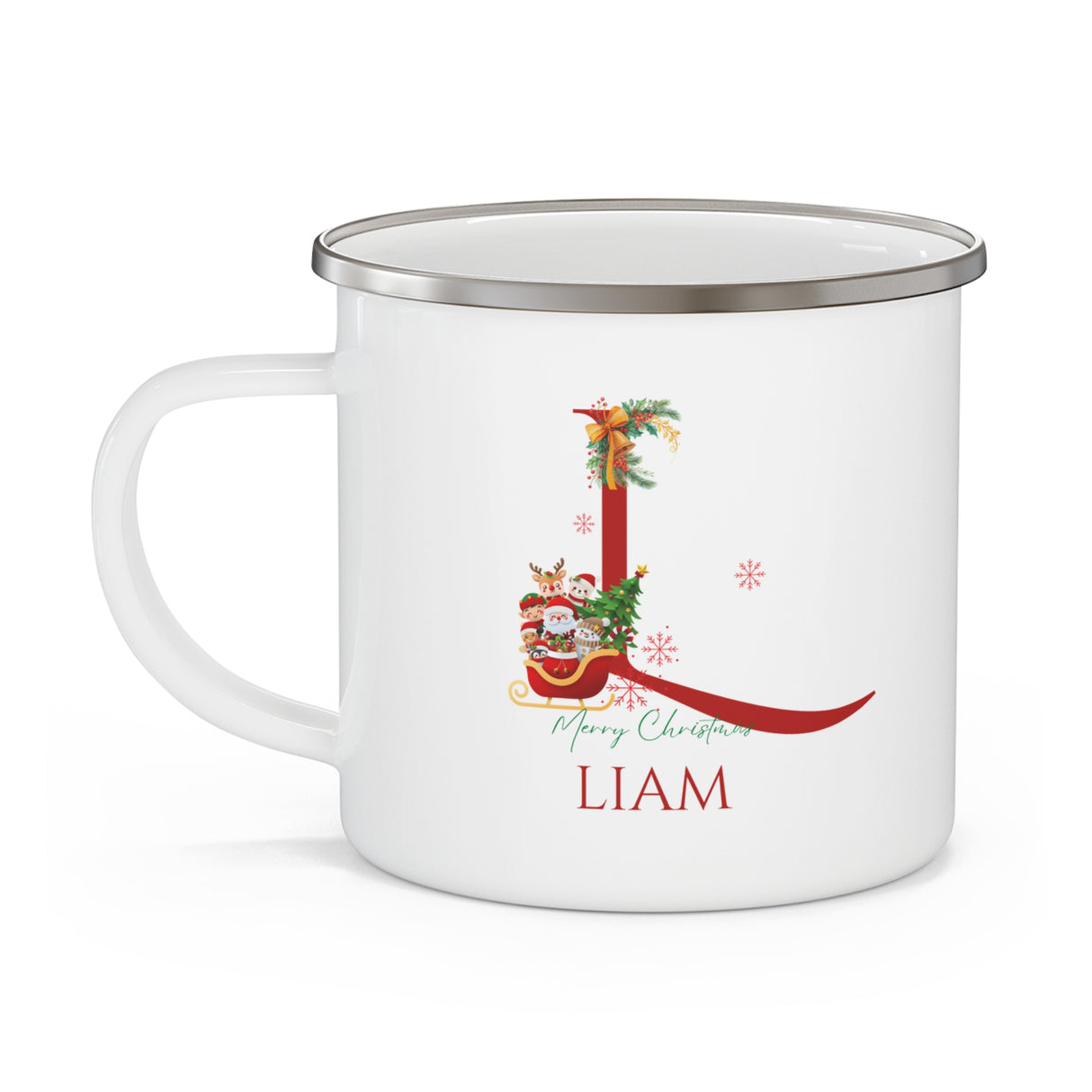 Unique Christmas Gift: Personalized Initial & Name Enamel Camping Mug – Cutest Alphabet Letter Design