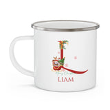 Unique Christmas Gift: Personalized Initial & Name Enamel Camping Mug – Cutest Alphabet Letter Design