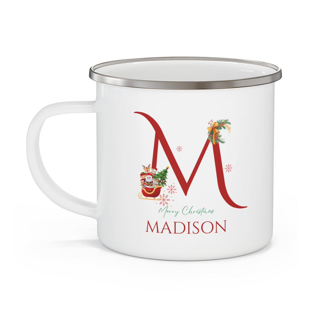 Unique Christmas Gift: Personalized Initial & Name Enamel Camping Mug – Cutest Alphabet Letter Design