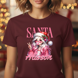 Christmas Gift: Personalized Santa Baby Tee 'Pink Holiday Girl' T-Shirt for Her