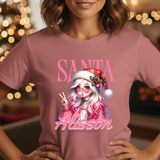 Christmas Gift: Personalized Santa Baby Tee 'Pink Holiday Girl' T-Shirt for Her
