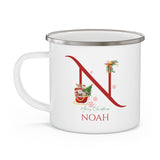 Unique Christmas Gift: Personalized Initial & Name Enamel Camping Mug – Cutest Alphabet Letter Design