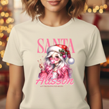 Christmas Gift: Personalized Santa Baby Tee 'Pink Holiday Girl' T-Shirt for Her