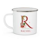 Unique Christmas Gift: Personalized Initial & Name Enamel Camping Mug – Cutest Alphabet Letter Design