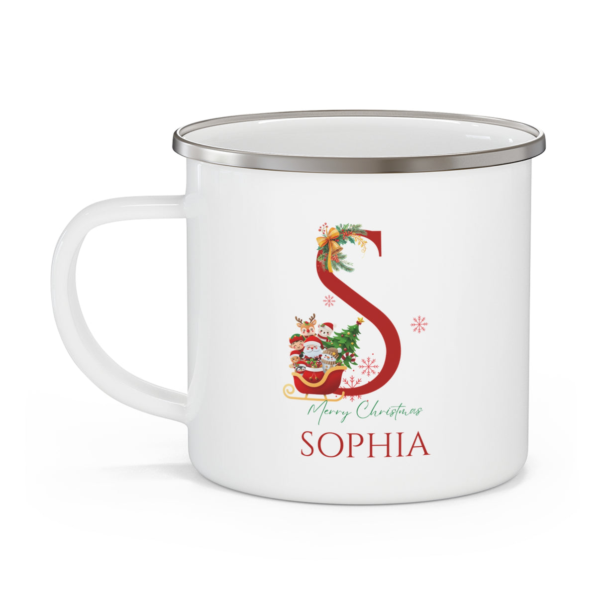 Unique Christmas Gift: Personalized Initial & Name Enamel Camping Mug – Cutest Alphabet Letter Design