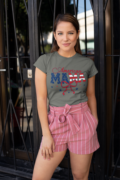 American Mama T-Shirt – Patriotic Stars & Stripes Gift for Mom